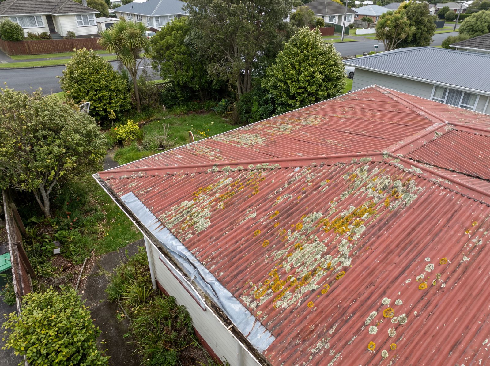 Illustration of a tired rusted iron roof before re-roofing